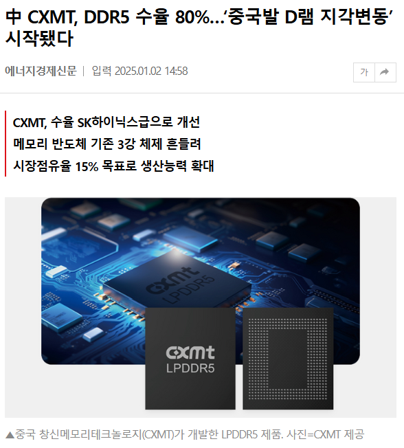 중국 반도체 굴기 현황 7 창신메모리의 급부상